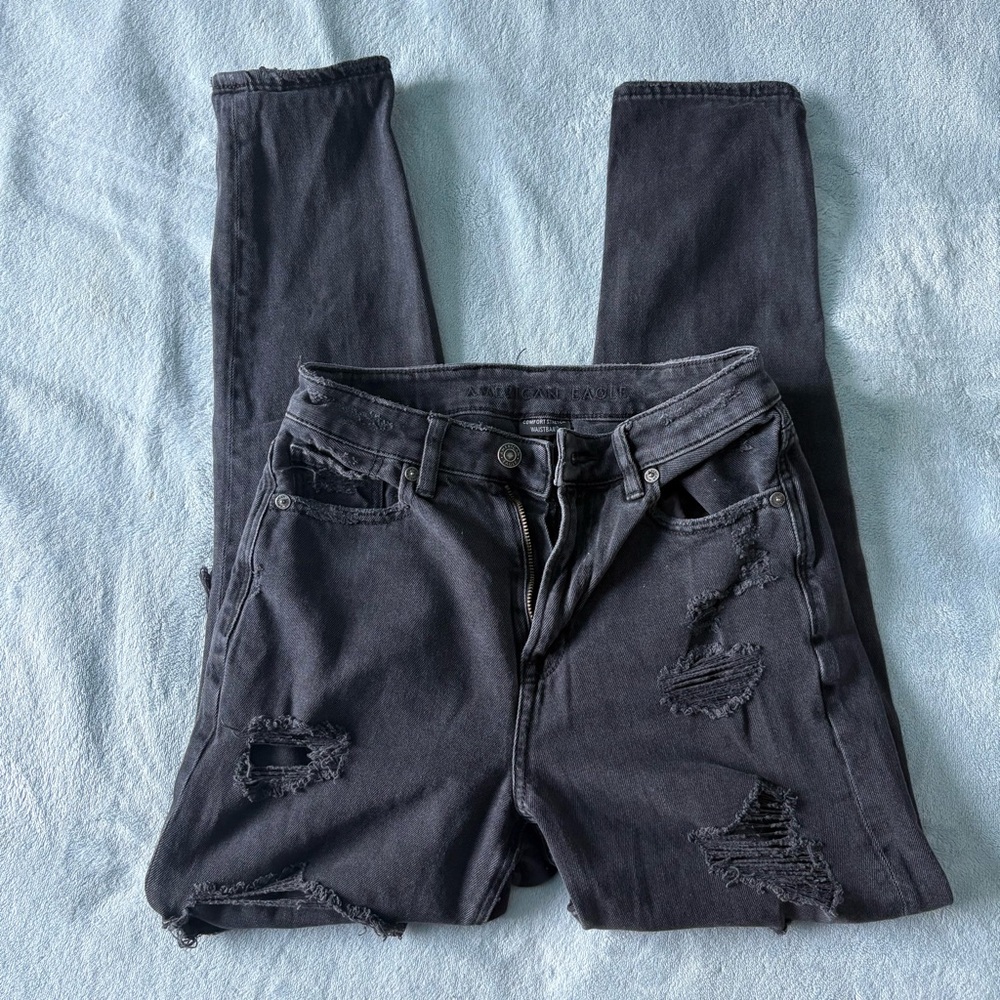 American Eagle Ripped Black Mom Jeans